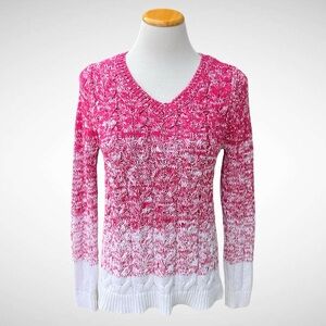 Liz Claiborne Pink and White Ombre V-Neck Pullover Long Sleeve Sweater